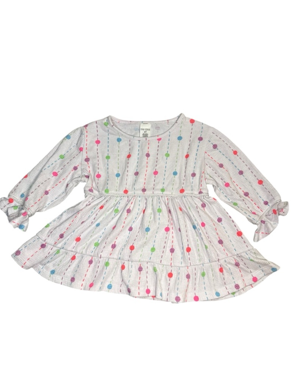 4T Girls Birthday Party Dress Colorful Neon Sparkle Polka Dot Tiered Ruffle